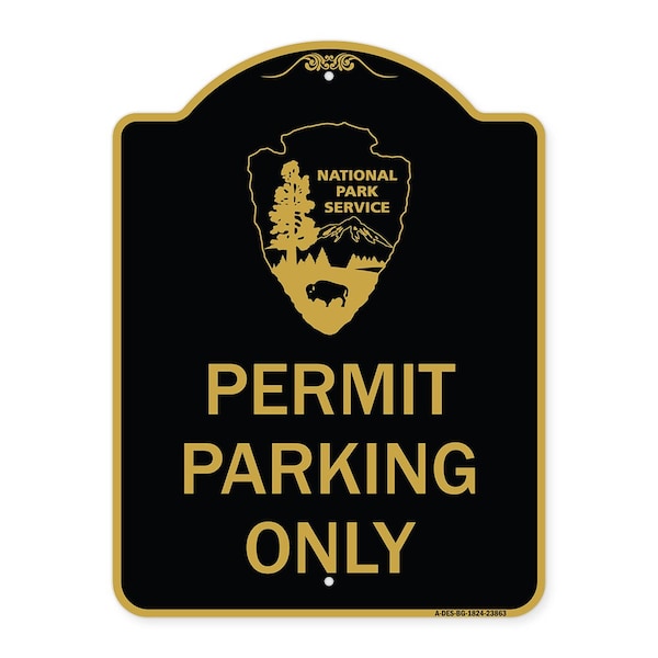 Signmission National Park Service-Permit Parking Only, Black & Gold Aluminum Sign, 18" x 24", BG-1824-23863 A-DES-BG-1824-23863 - main